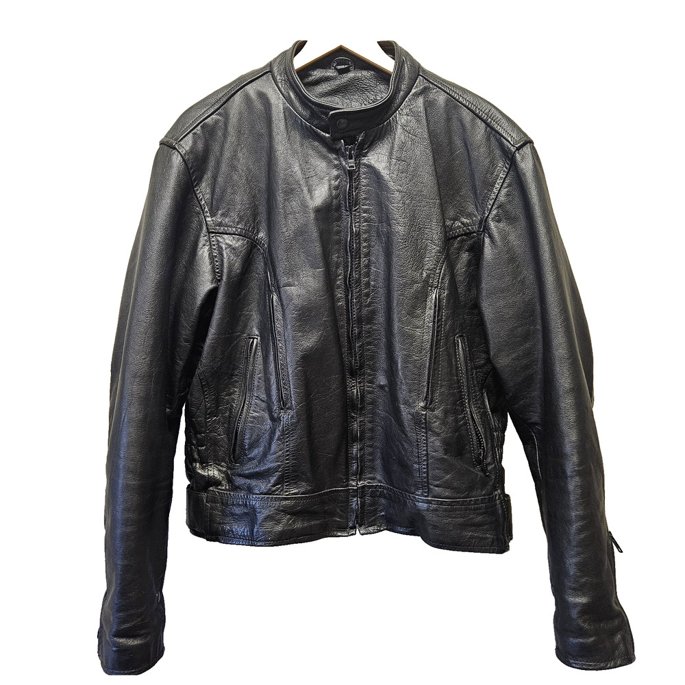 VTG USA Biker HEAVY Black Leather Motorcycle Jacket XL 44 removable liner